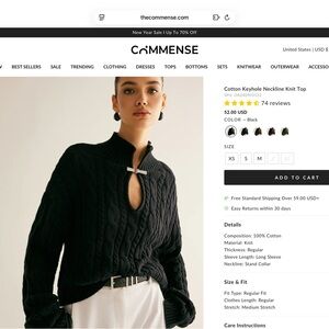 Commense Black Cotton Keyhole Knit Top